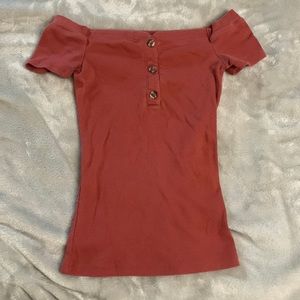 Burgundy Off the Shoulder Short Sleeve Top